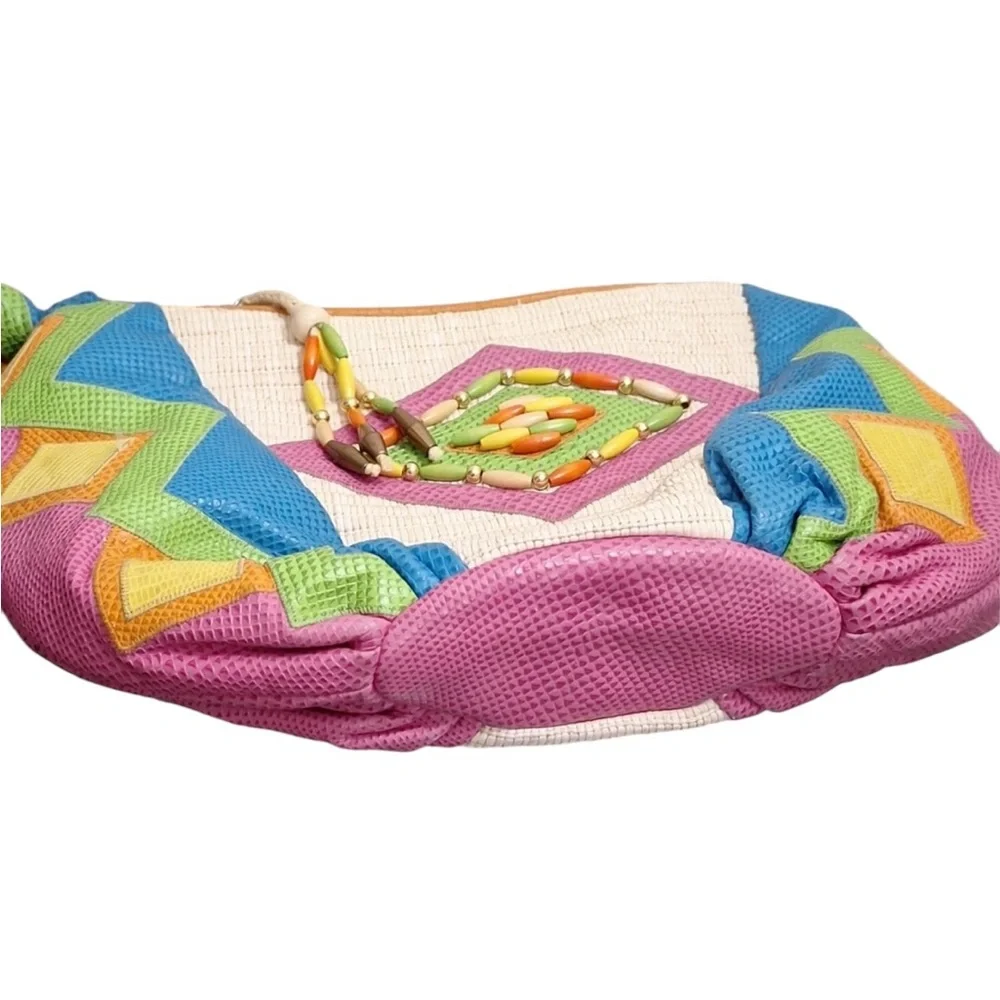 Sharif vintage pink green yellow orange cream leather woven western hobo bag